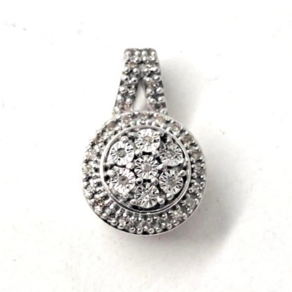925 Sterling Silver Diamond Halo Pendant